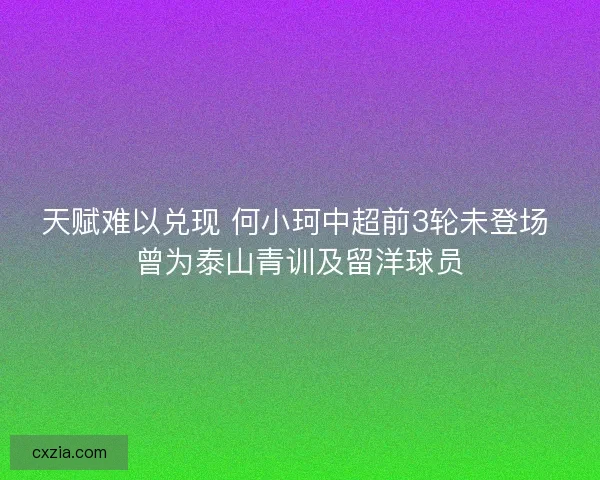 天赋难以兑现 何小珂中超前3轮未登场 曾为泰山青训及留洋球员